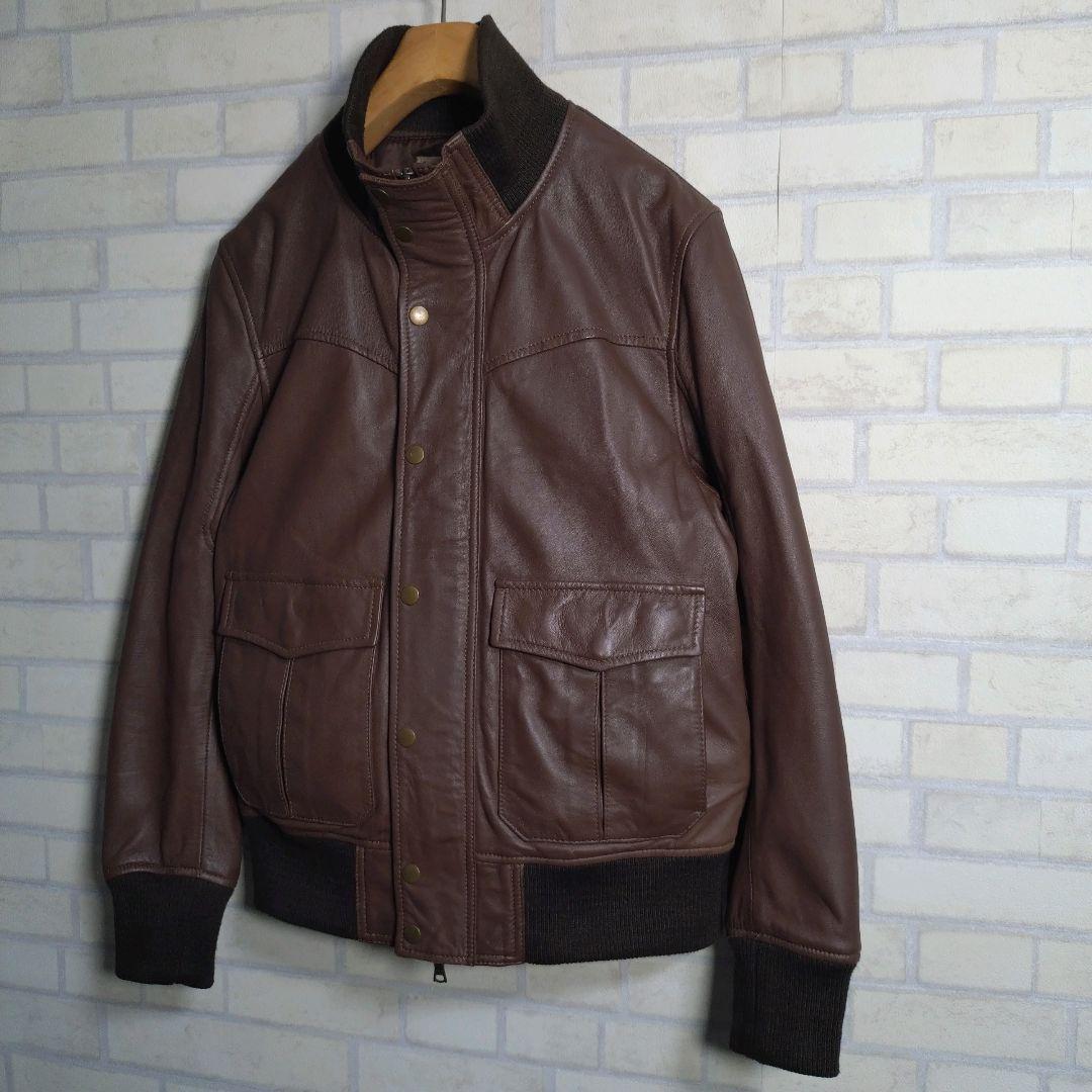 ダファー★柔らか リアルレザー 羊革 レザー ライダース ジャケット 茶 L