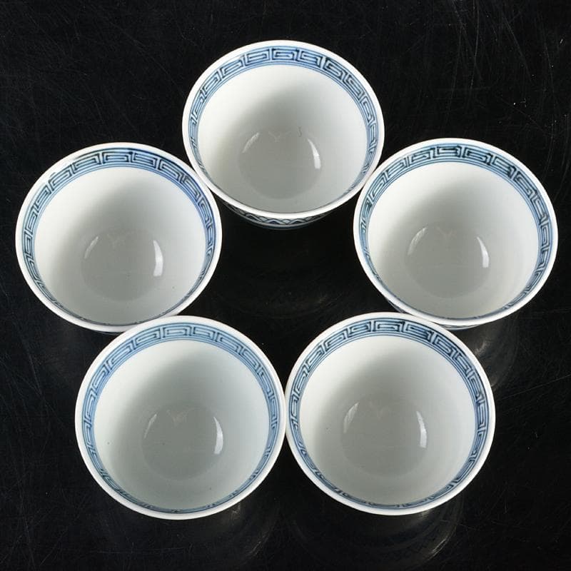 京焼　清水焼　平安　瑞泉造　青華　煎茶碗　五客　星悠丈書付箱　V　R7293