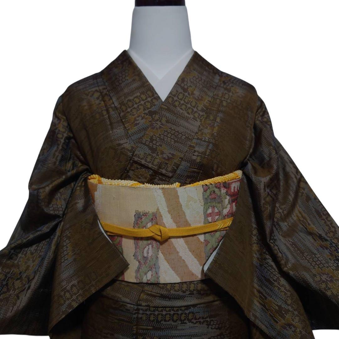 未使用近い　美品　袷　正絹　大島紬　小紋　フルセット