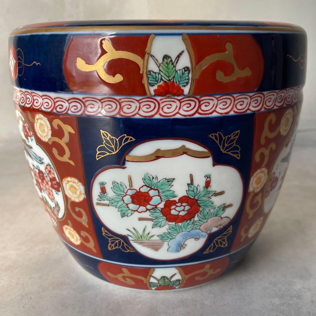 有田焼 伊万里 金彩錦 陶器製火鉢 秀峰 6寸 和風 花鳥 手炙り