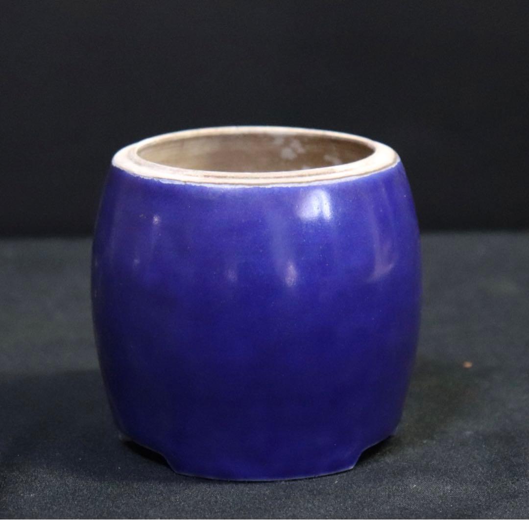 時代　藍釉ミニ盆栽鉢　送料込み0727