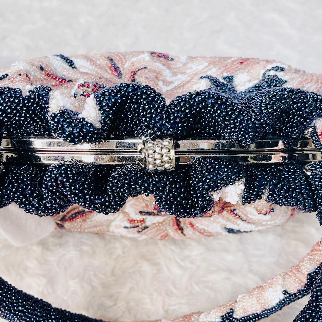 ビーズバッグ 花柄 フラワー ギャザー ハンドバッグ ヴィンテージ レトロ