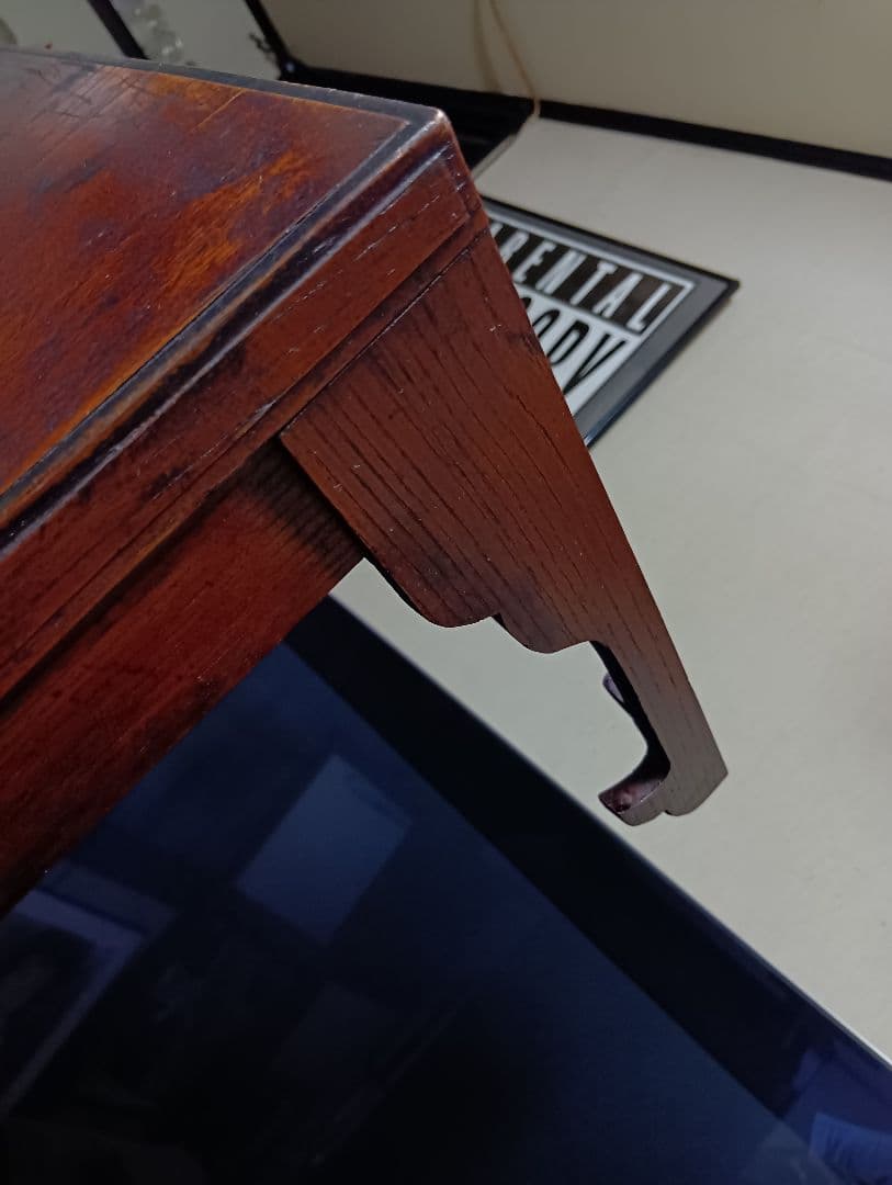 希少　明治期　欅　一枚板　組木細工　削り出し　文机　長尺机　錨脚