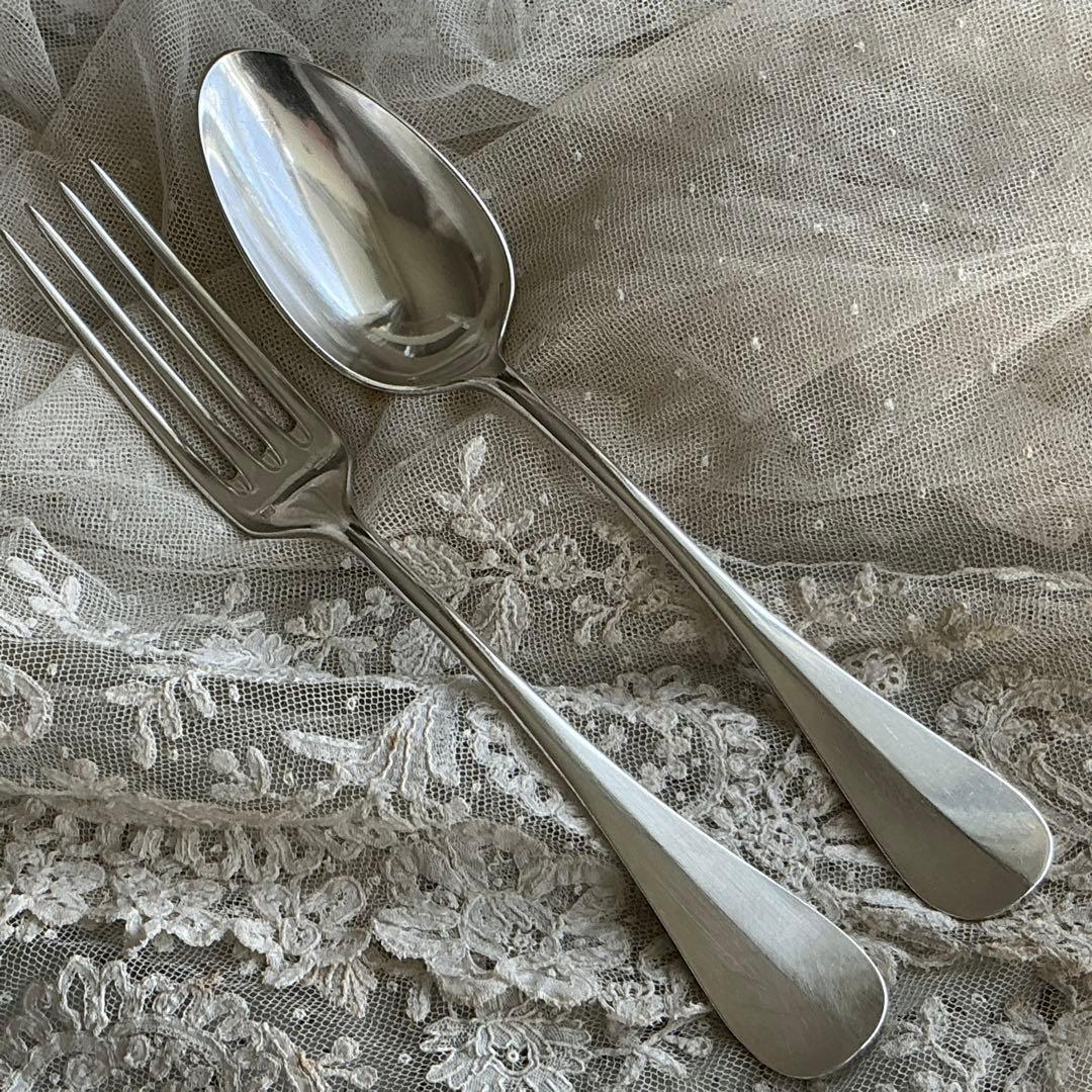 【C-２】フランスアンティーク　すずらん　１組　スプーン＆フォーク　モノグラム