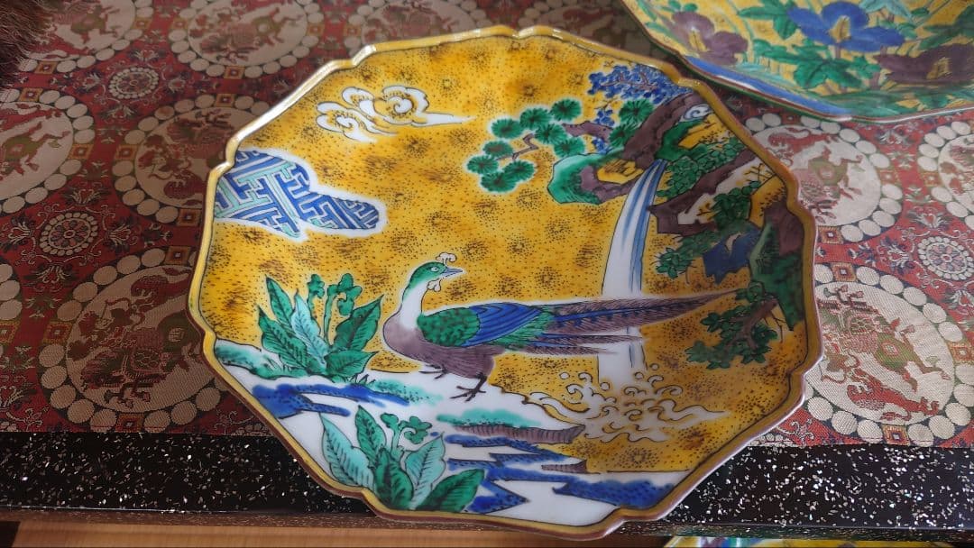 有田焼　角福花鳥絵図中皿五枚組