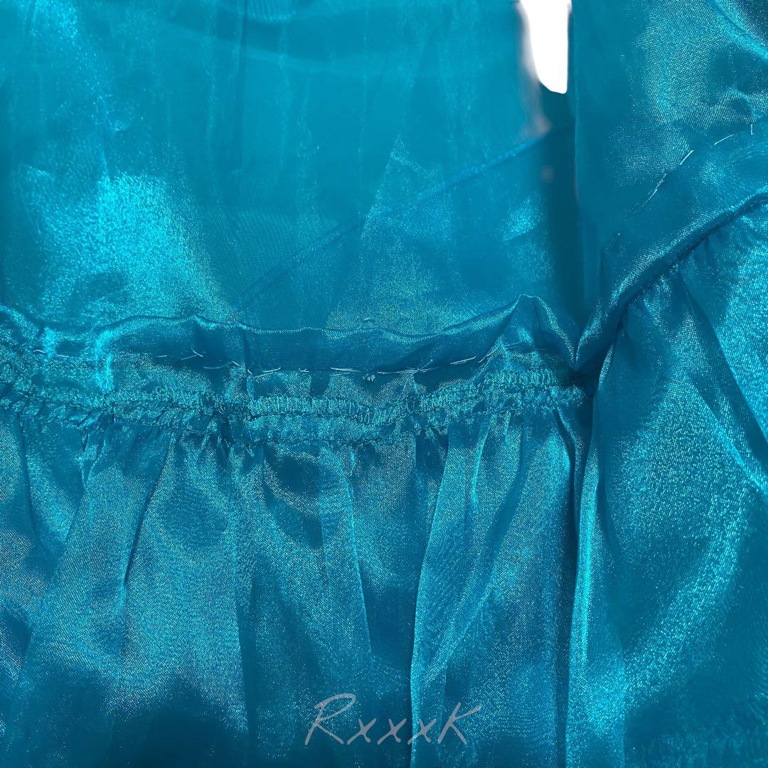 ジュネビビアン 高級 ロングドレス 演奏会 アシンメトリー 光沢 ブルーグリーン