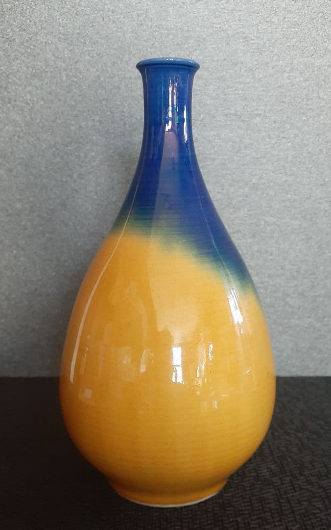 日展作家　九谷焼　名工　【中村雅彦】造　彩釉　花入れ　共箱　共布　茶道具　茶器