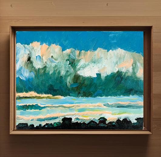 32×41㎝「冬空と民家」油彩・原画・F6