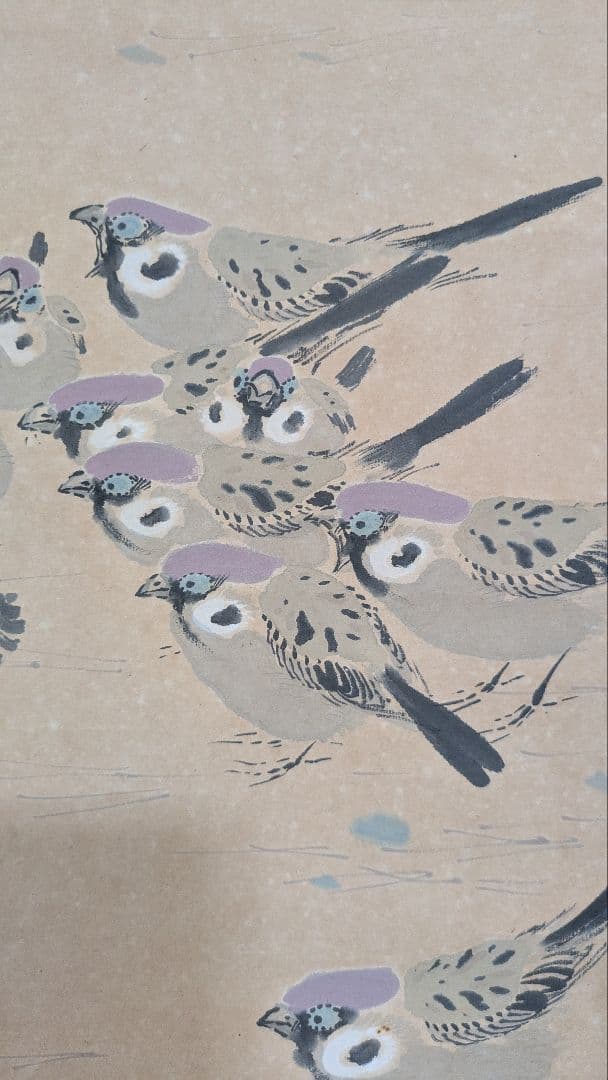 水墨画 鳥と松の風景 巻物