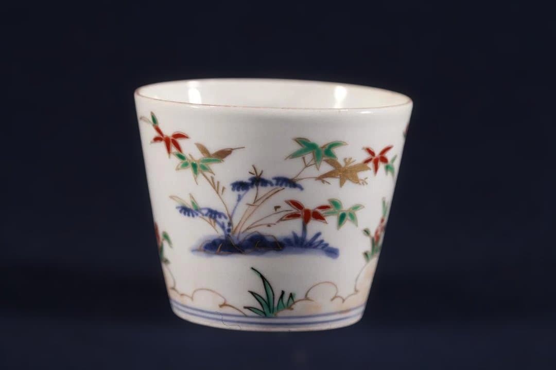 448 古伊万里色絵松竹梅図蕎麦猪口　江戸中期