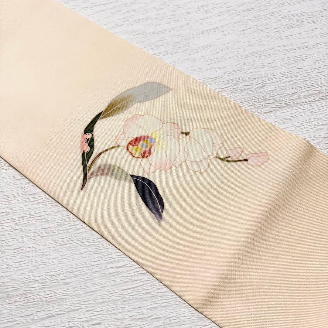 m-60 塩瀬 胡蝶蘭 作家物 正絹 名古屋帯