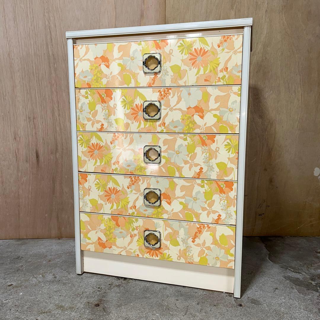 【昭和レトロ】　花柄チェスト　5段チェスト