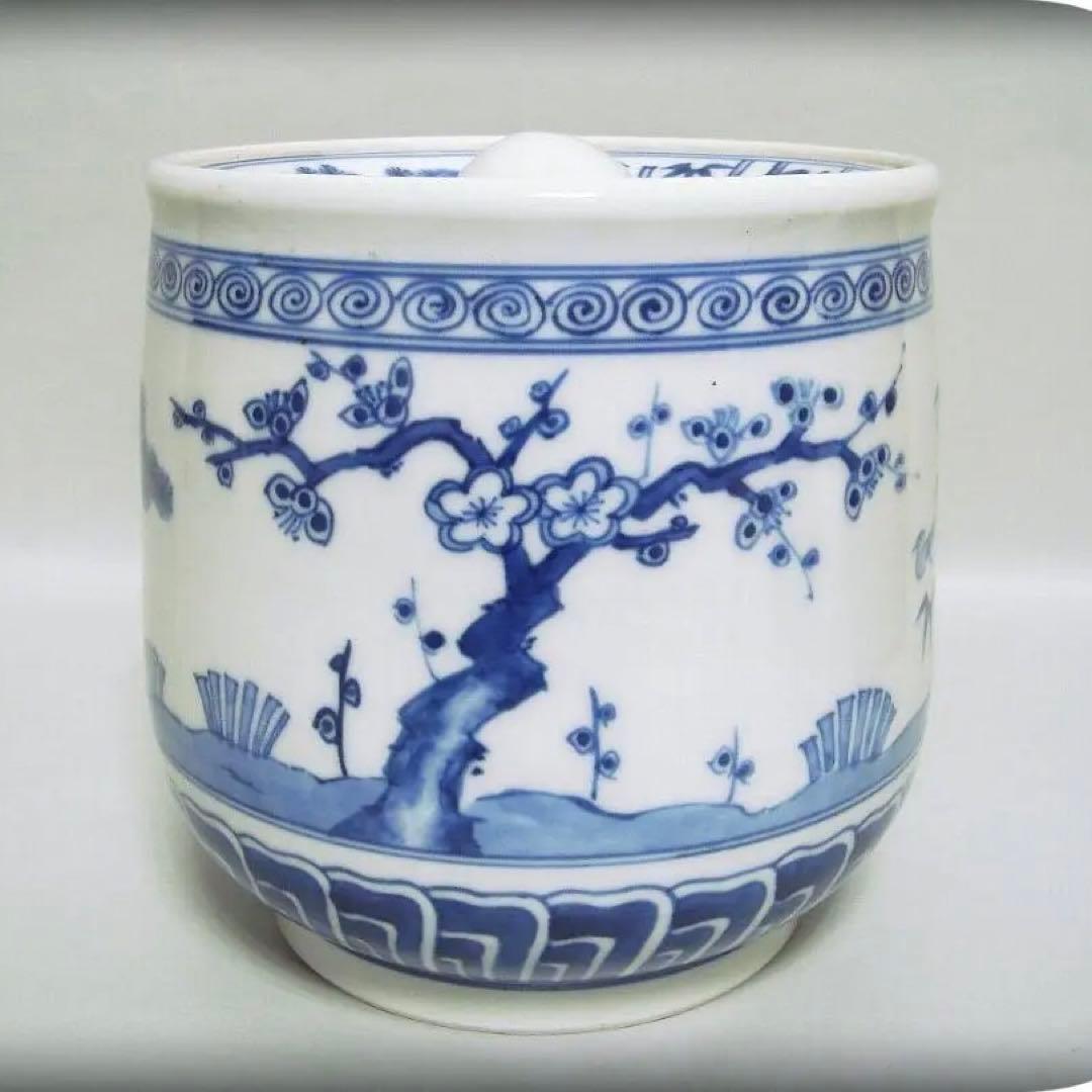 64『染付 松竹梅 水指 共箱』　　/骨董品 古美術 茶道具 アンティーク