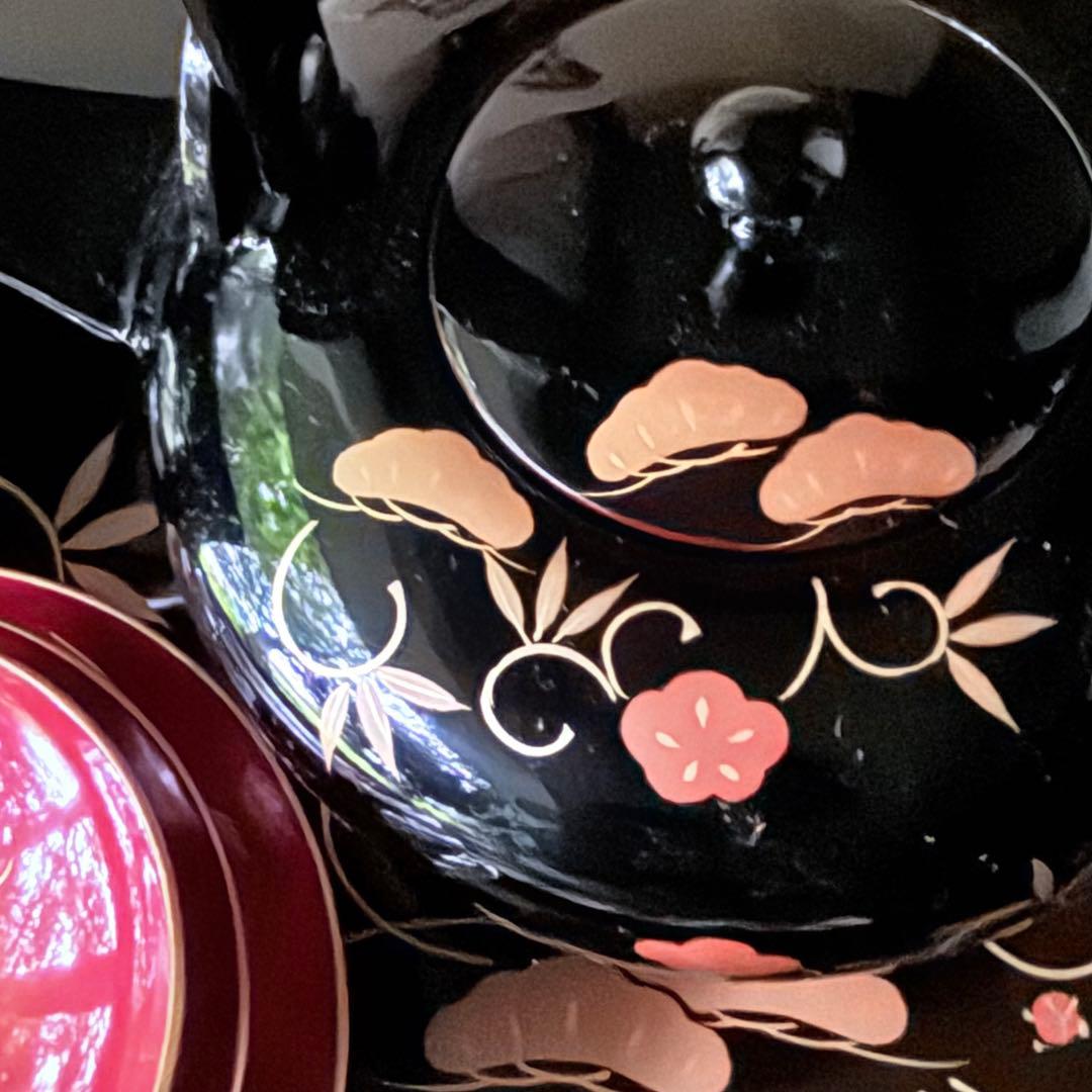 超限定1月12日迄‼️節目にJAPAN天然木会津塗お屠蘇器蒔絵松竹梅四ッ揃杉箱入