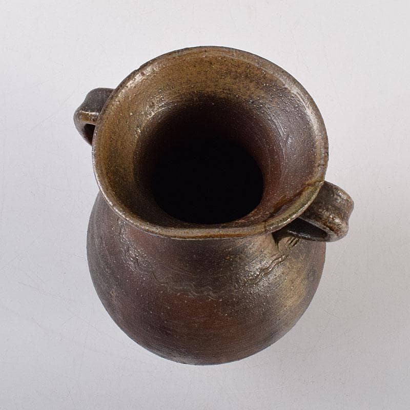 備前焼　人間国宝　金重陶陽作　耳付花入　共箱　M　R8532