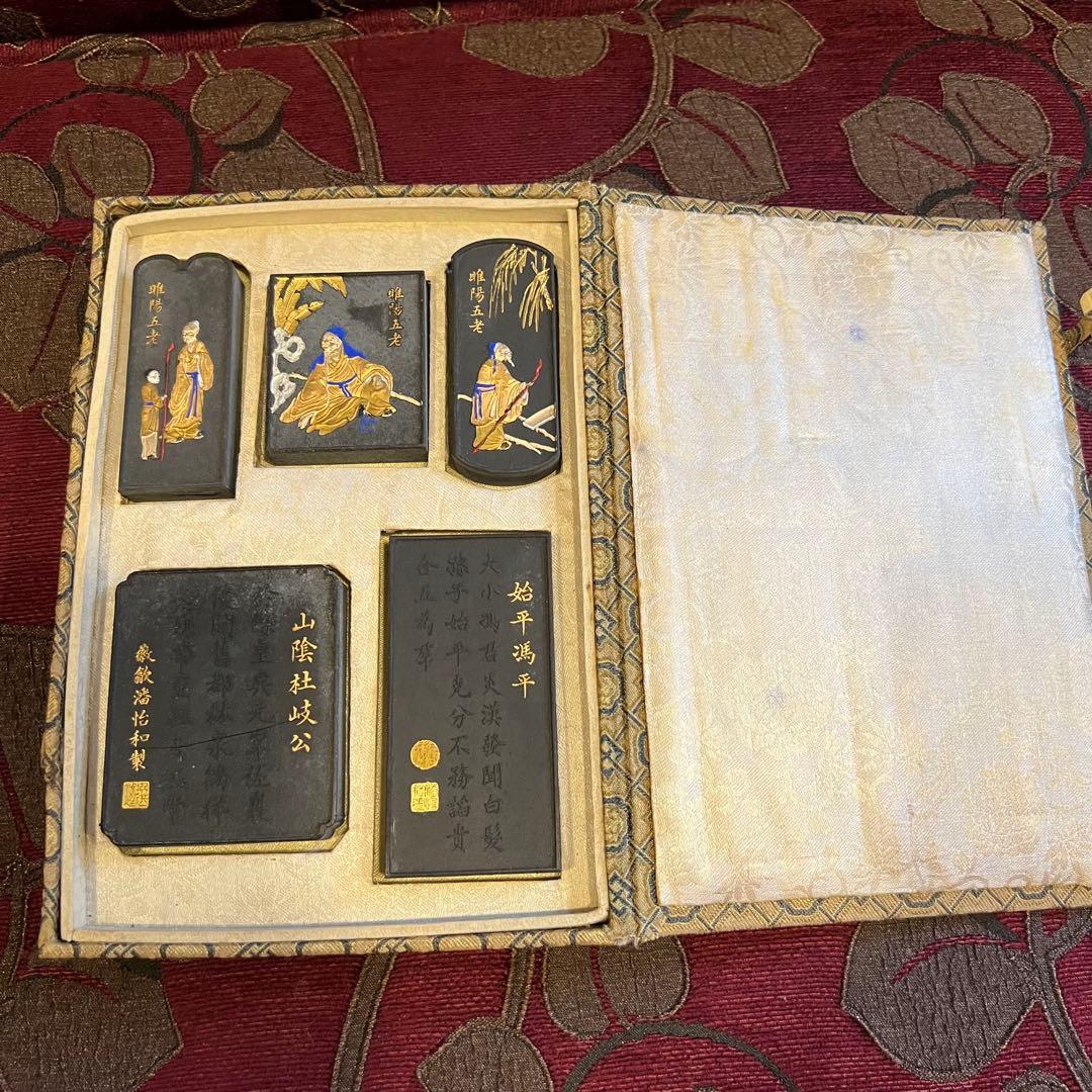 中国書画墨　小五老図古墨　未使用　5点組　中国書道具徽墨