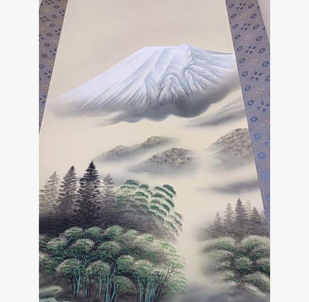 美品! 金運 開運 龍神様 白蛇 掛軸 おもてなし 絵 龍脈 富士山水 中国風水