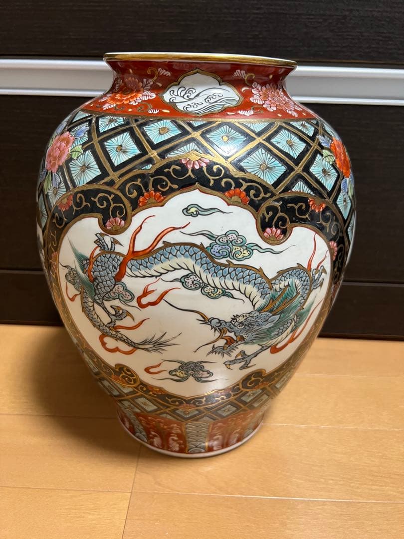 高級日本製 大きい 有田焼 視行窯 大花瓶 龍と鳳凰
