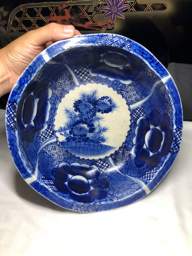 染付大缽。古伊万里。骨董品。古美術。江戸時代。舊家藏出。
