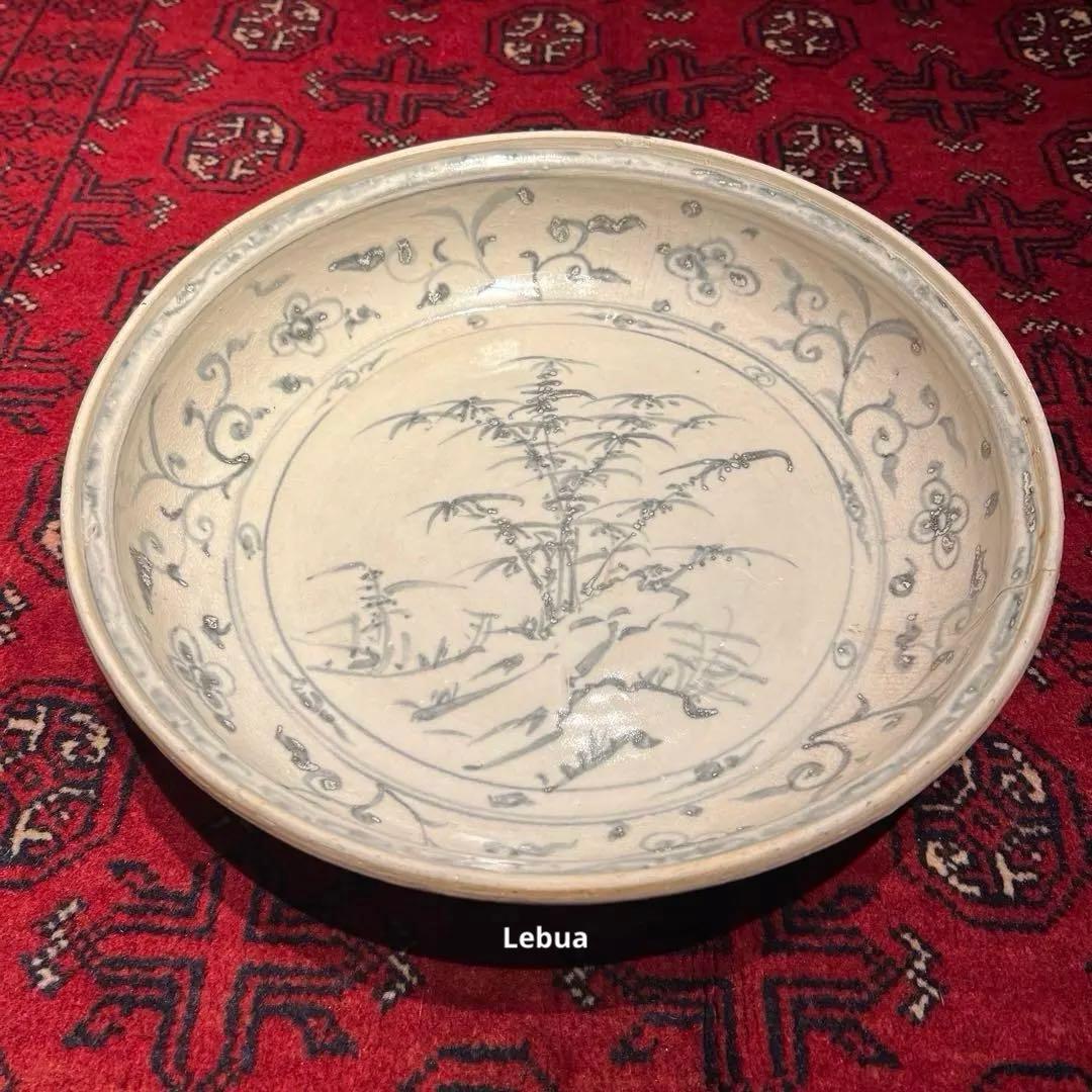 大航海時代　沈没船引き揚げ　青花染付　竹林文　大盤　15世紀　超大型　500年前