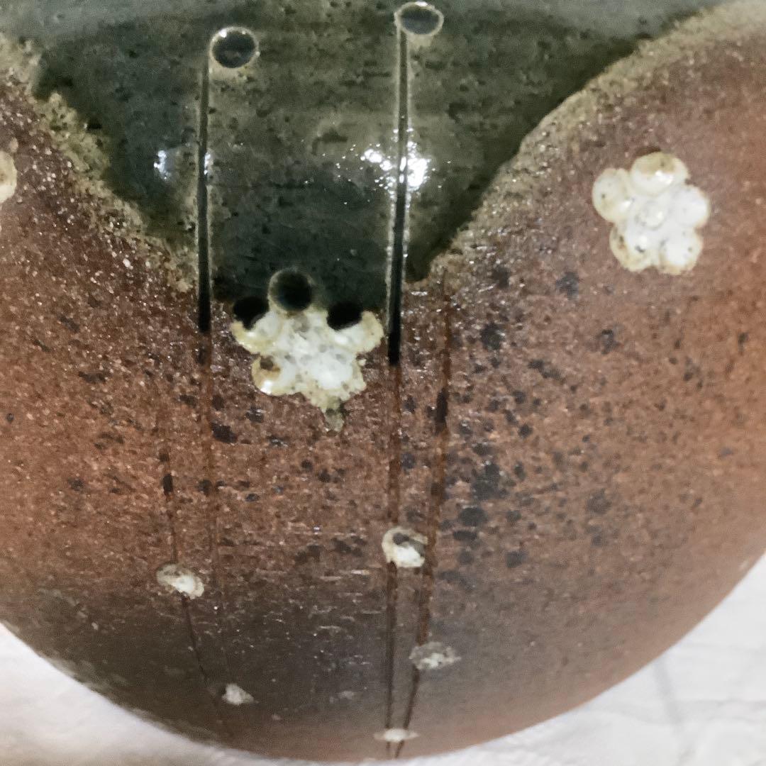 【新品　未使用】　信楽焼　「明山作」　花瓶　大型　取手茶道具　桐箱入り