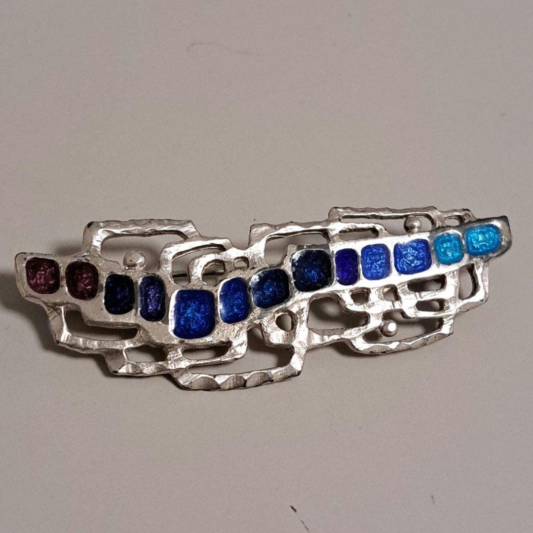 作家物　日本　鶴岡鉦次郞作　銀製　七宝焼　ブローチ