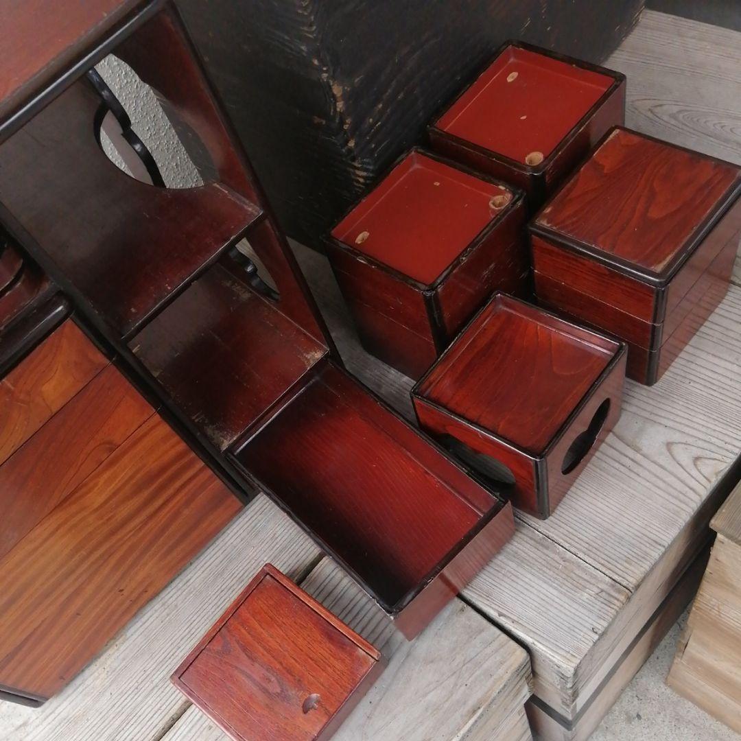 骨董　弁当箱　大名弁当　野点　木製　漆器　共木箱入　アンティーク　小物入