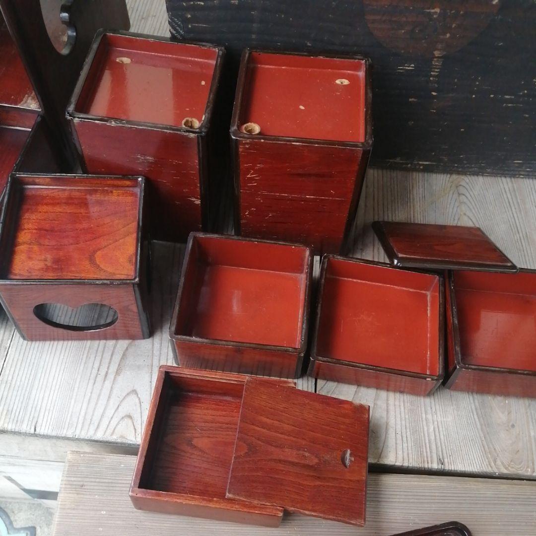 骨董　弁当箱　大名弁当　野点　木製　漆器　共木箱入　アンティーク　小物入