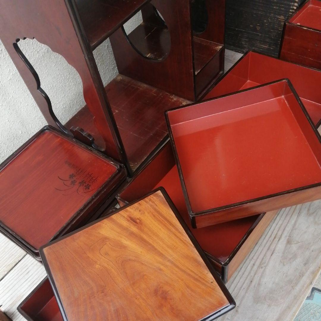 骨董　弁当箱　大名弁当　野点　木製　漆器　共木箱入　アンティーク　小物入