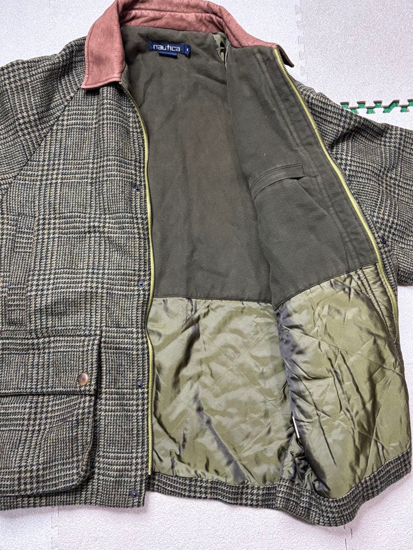 90'sノーティカ NAUTICA ウール ツイード ジャケット 襟レザー