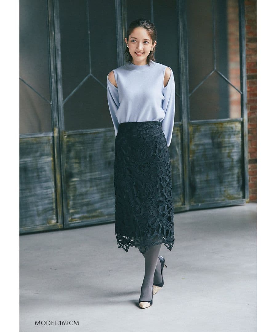 トッコクローゼットリュクス リボンレースタイトスカート 膝丈 3色セット