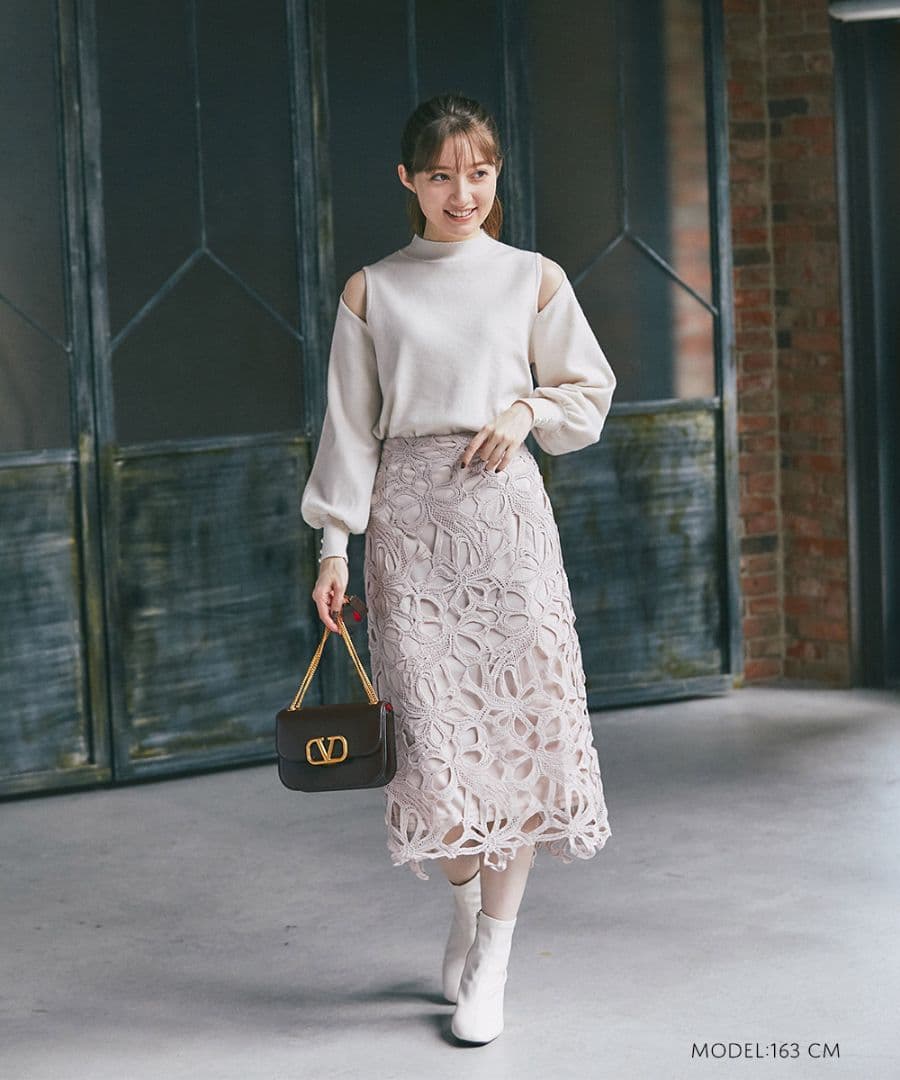 トッコクローゼットリュクス リボンレースタイトスカート 膝丈 3色セット