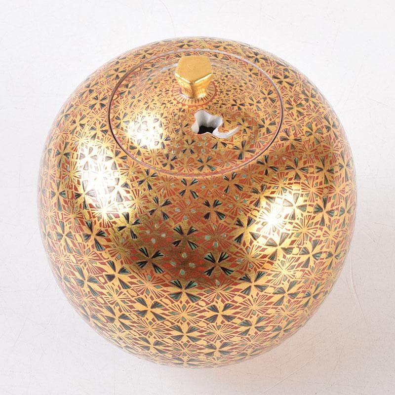 九谷焼　山本重義作　金襴手小紋　香炉　共箱　D　R9053