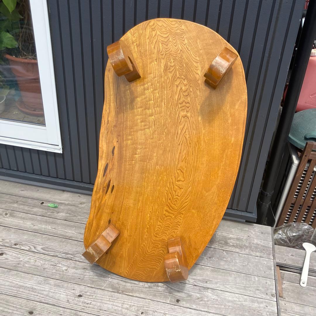 昭和レトロ 木製 天然木 欅材 一枚板 脚付き 座卓 センターテーブル 古家具