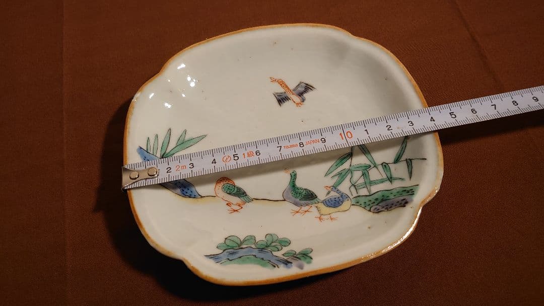 古九谷　九谷焼　芦かもの図　葉皿　　アンティーク九谷焼　１客