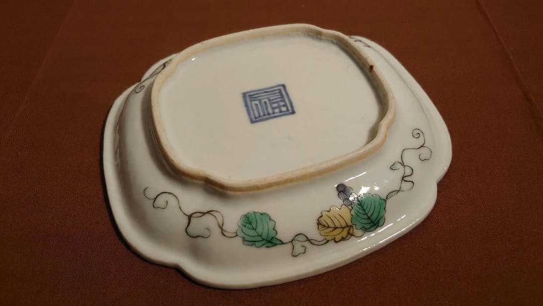 古九谷　九谷焼　芦かもの図　葉皿　　アンティーク九谷焼　１客