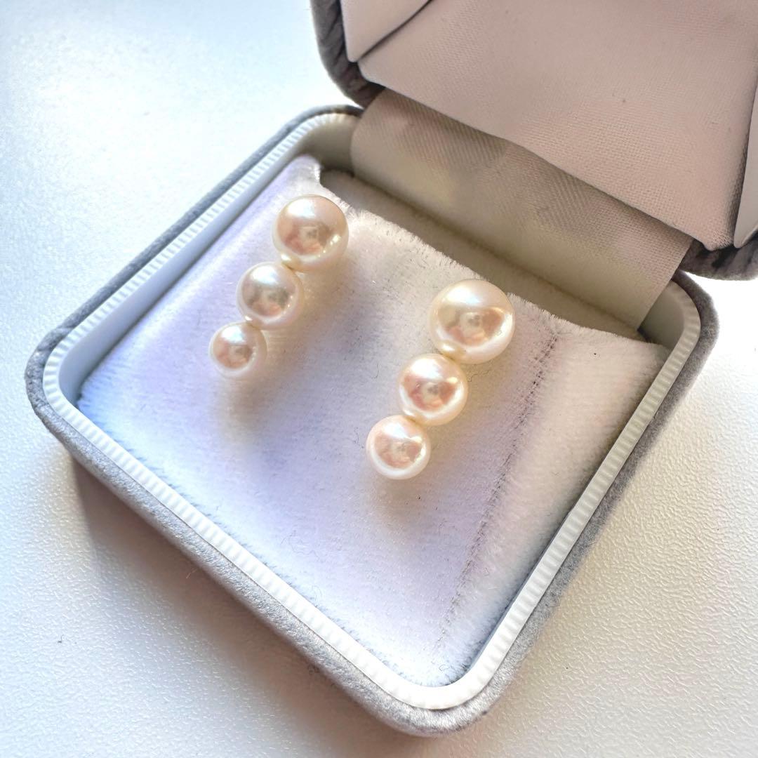ぴっこ【セール価格ケースなし】K10YGアコヤ真珠トリプルピアス