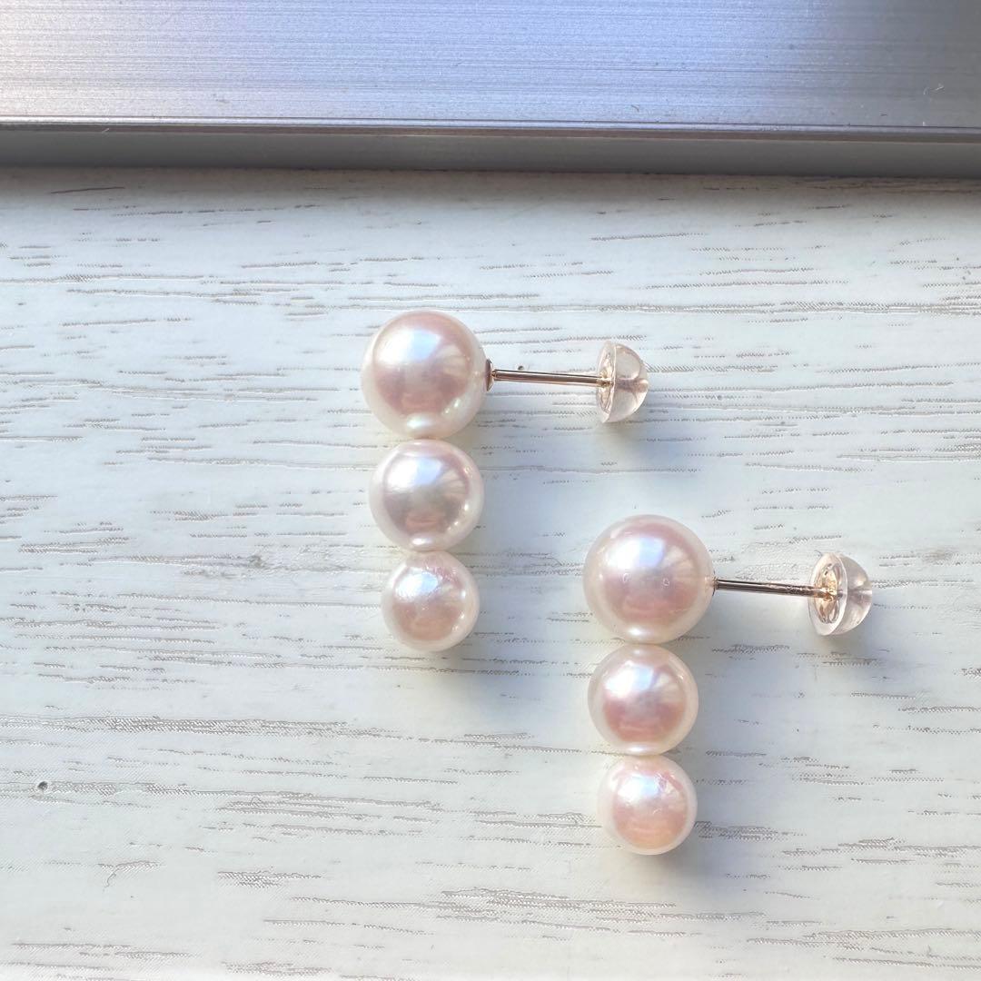 ぴっこ【セール価格ケースなし】K10YGアコヤ真珠トリプルピアス