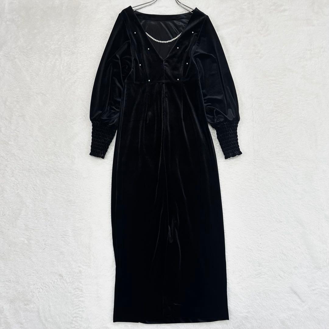 25AW 極美品✨Ameri アメリ バックオープン パール ベロアドレス S