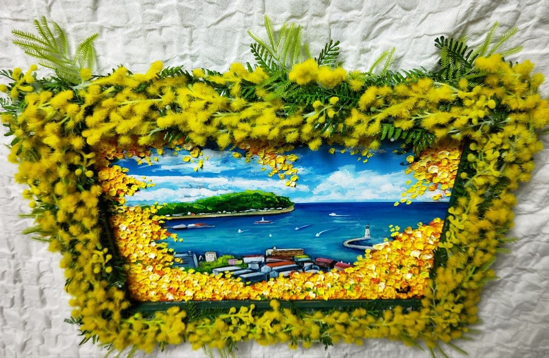 油絵 絵画 【ミモザの港町】