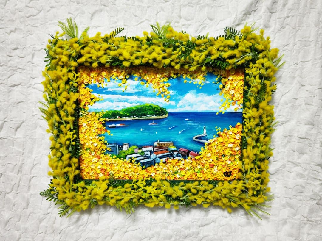 油絵 絵画 【ミモザの港町】