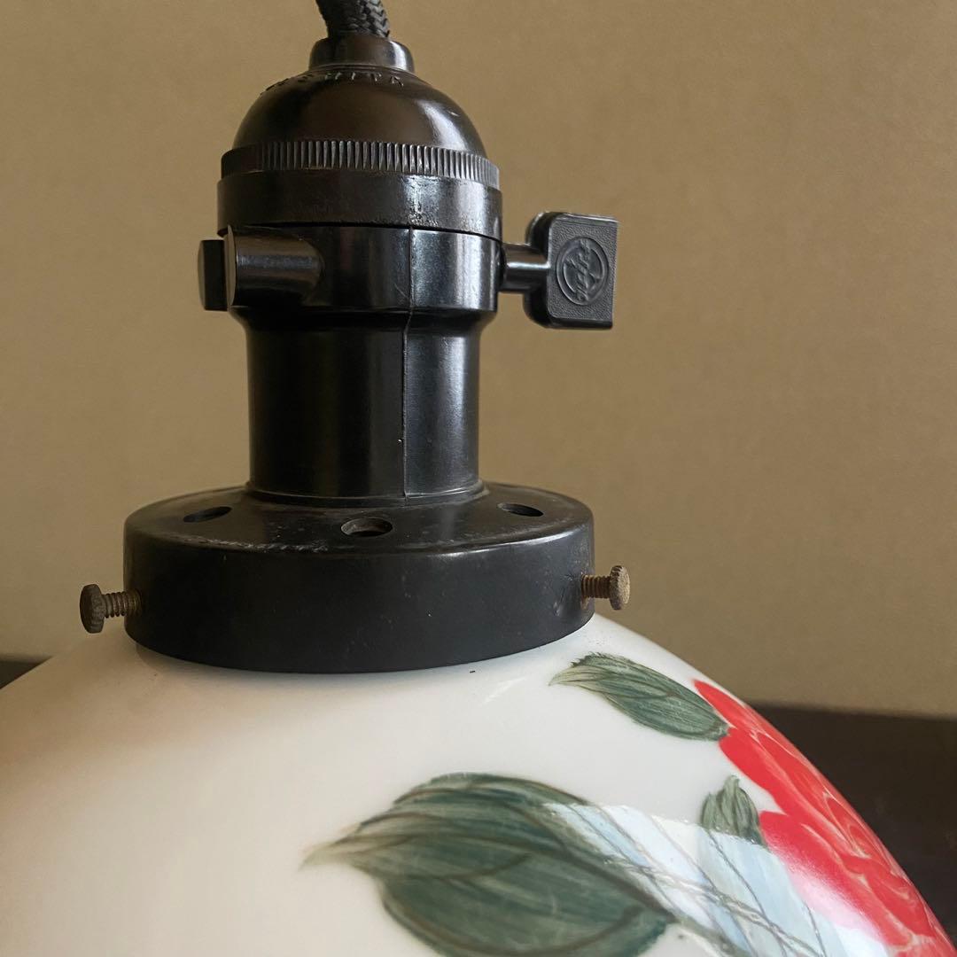 アンティーク照明　電笠　薔薇絵付　磁器シェード　ペンダントライト