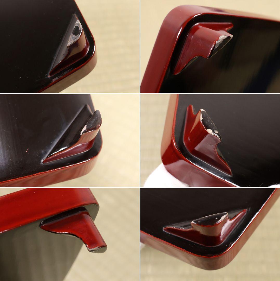 木製漆器 竹鶏蒔絵 吸物膳 五客 溜塗 黒塗 足付 四方膳 茶懐石 CM387