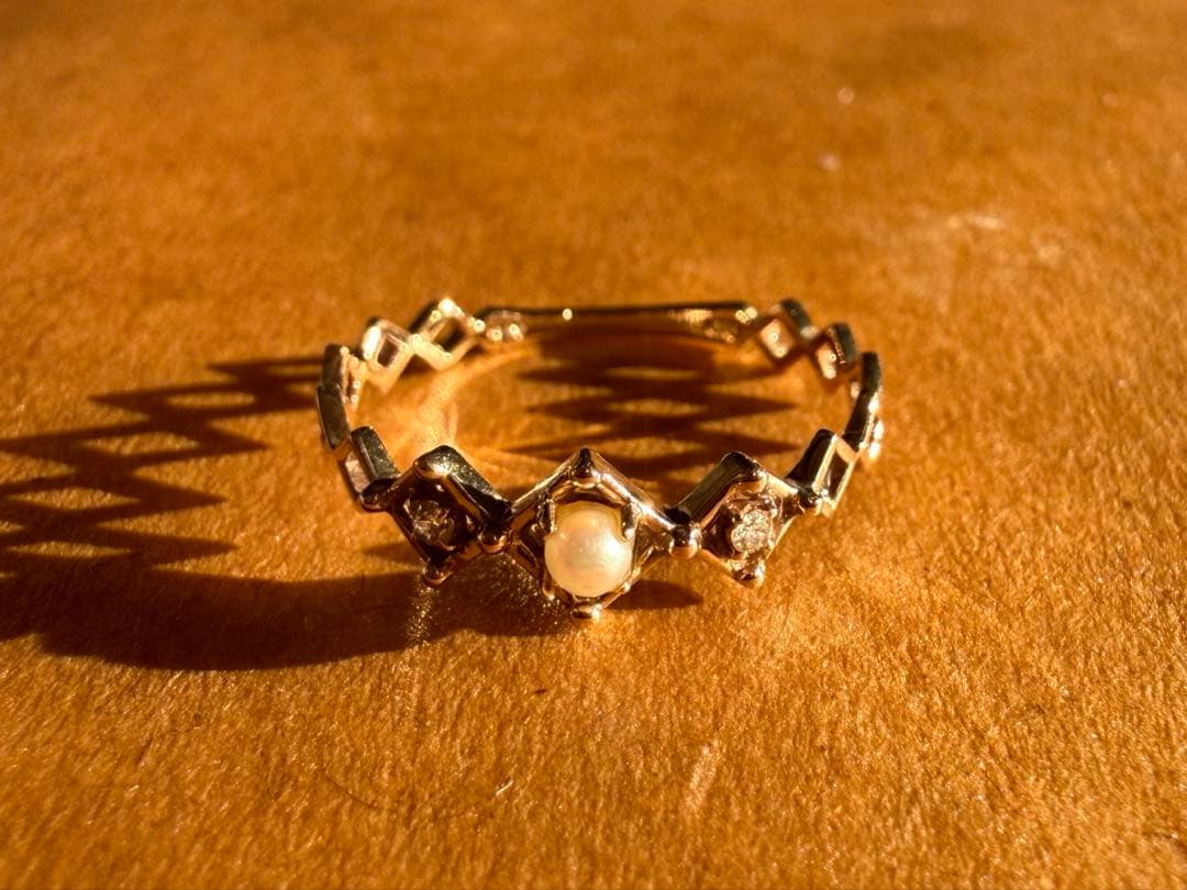 幾何学模様 パール オープンリング