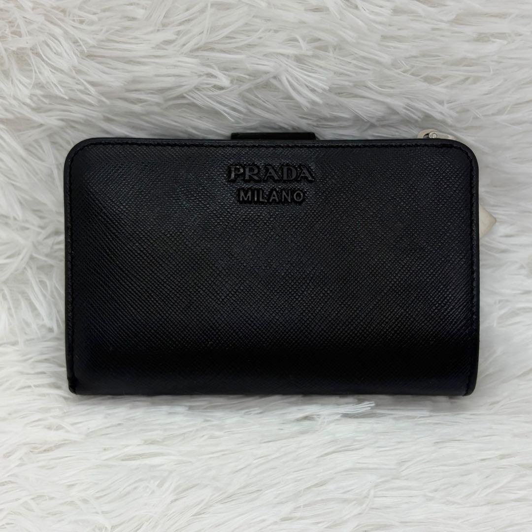 希少/美品✨️プラダ 二つ折り財布 サフィアーノ シャイン リップチャーム 黒