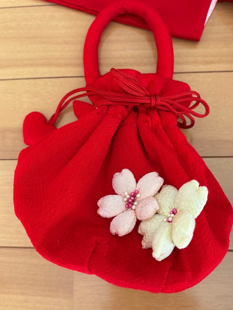 七五三　3歳　正絹　お着物セット　巾着　お草履付き