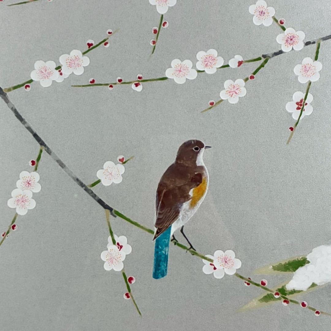 美品 上村淳之「待春」リトグラフ 直筆サイン・印章有 額縁入 上村松園 花鳥