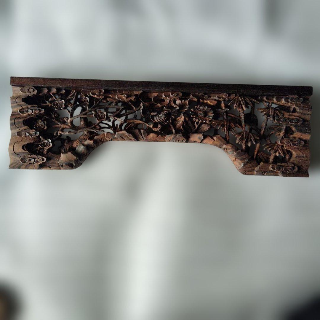 縞黒檀無垢欄間　仏壇用55cm巾