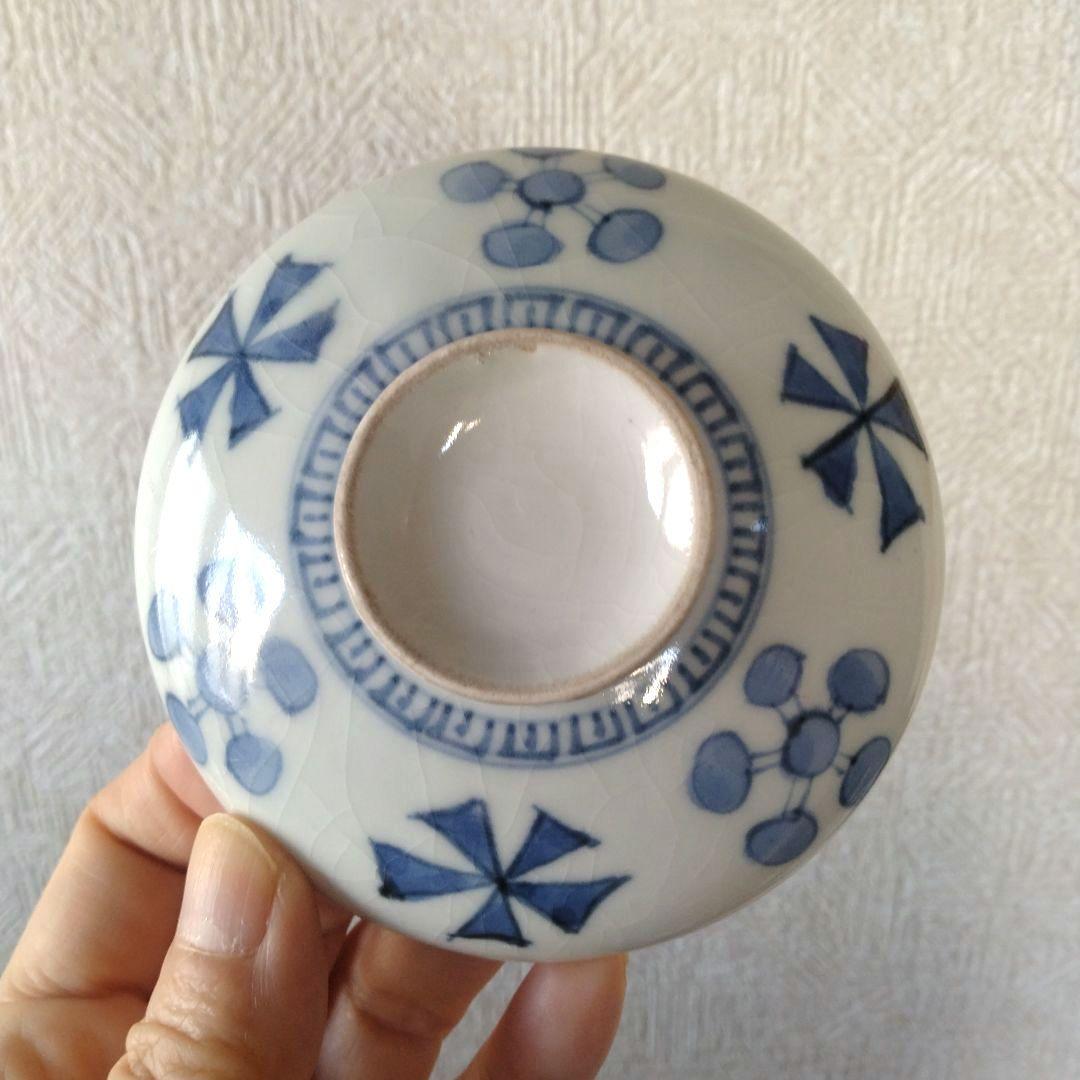 《新春セール！》古伊万里染付幾何学花文蓋付き茶碗蕎麦猪口江戸時代