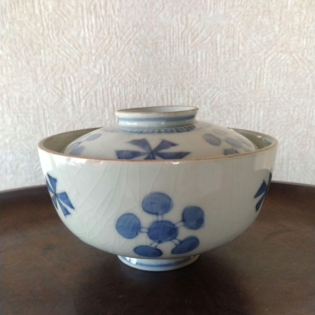 《新春セール！》古伊万里染付幾何学花文蓋付き茶碗蕎麦猪口江戸時代